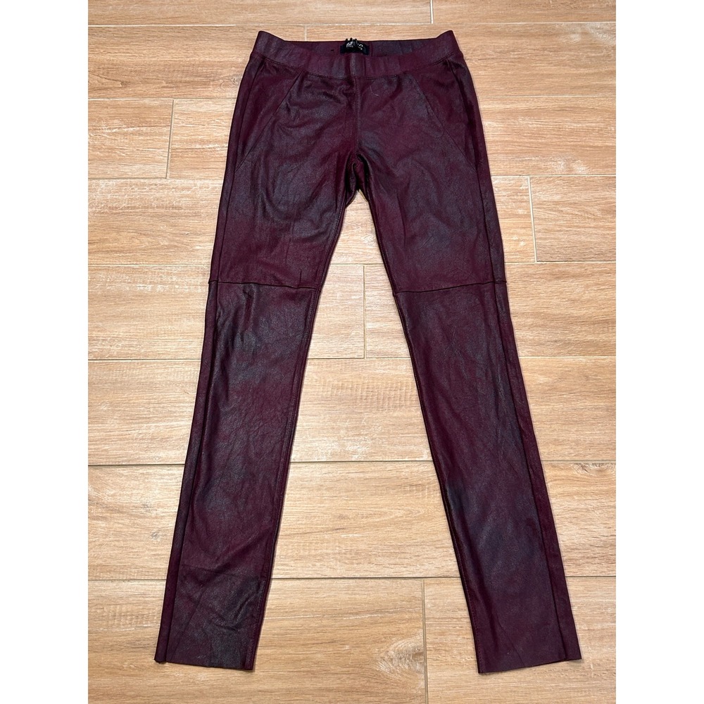 Buffalo David Bitton‎ Burgundy Metallic Faux Leather Leggings Size 27 Wine Red